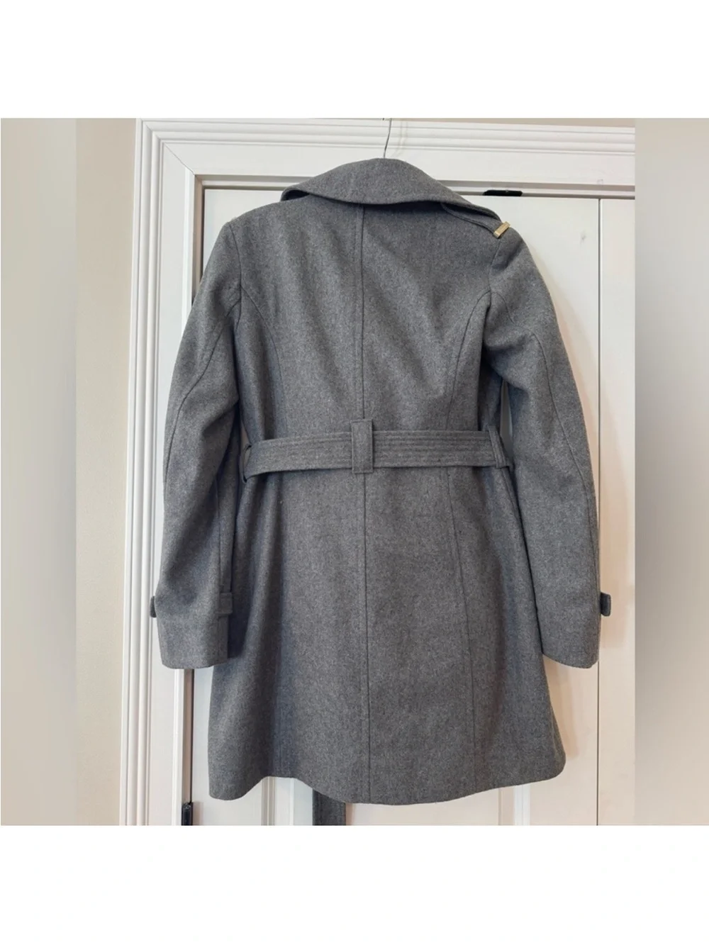 Michael Kors Gray Belted Wool-Blend Trench Coat